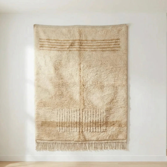 Flauschiger Berberteppich in  in Beige, Weiß , Naturfarben aus Wolle.