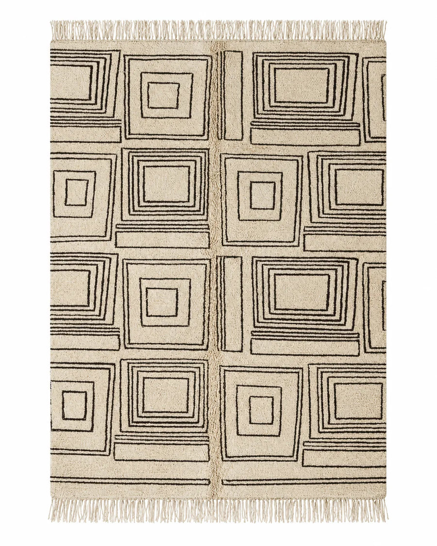 Caro Beni Ourain rug: wool rug with concentric squares.