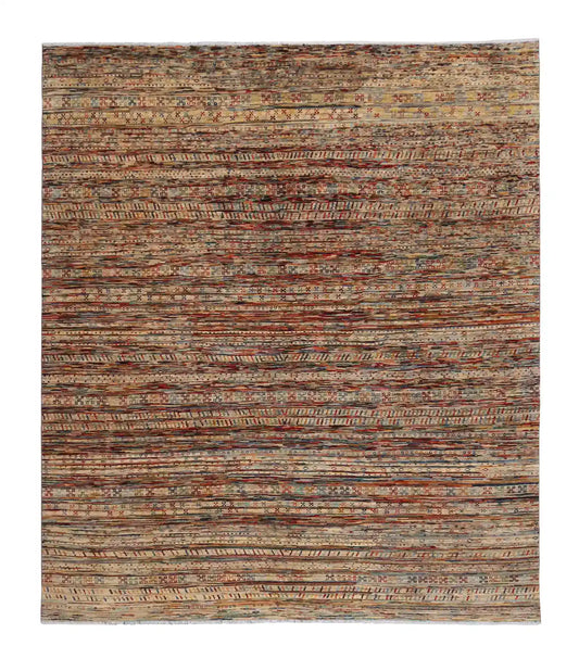 Bunter Berjasta-Teppich mit feinen Querstreifen, 295 × 251 cm – Gesamtansicht
