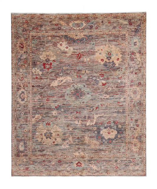 Grauer Orientteppich mit cremefarbenen und roten Rosetten, 298 × 248 cm – Gesamtansicht