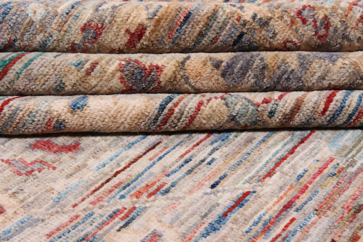 Gray Afghan Rug with Cream & Red Rosettes, 298 × 248 cm, view 8.