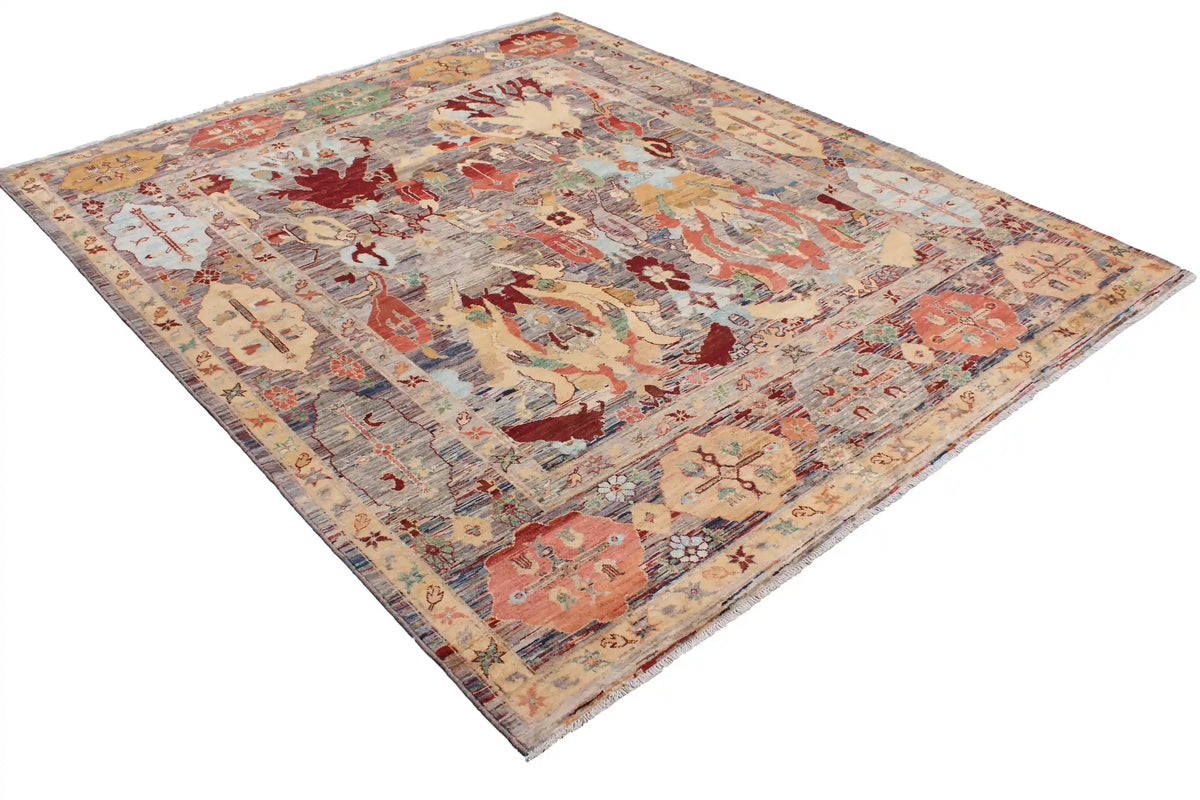 Afghan Rug with Red, Gold & Cream Leaves, 297 × 248 cm, view 3.