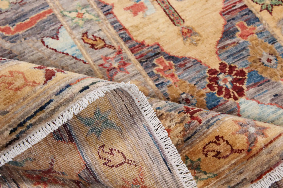 Afghan Rug with Red, Gold & Cream Leaves, 297 × 248 cm, view 8.