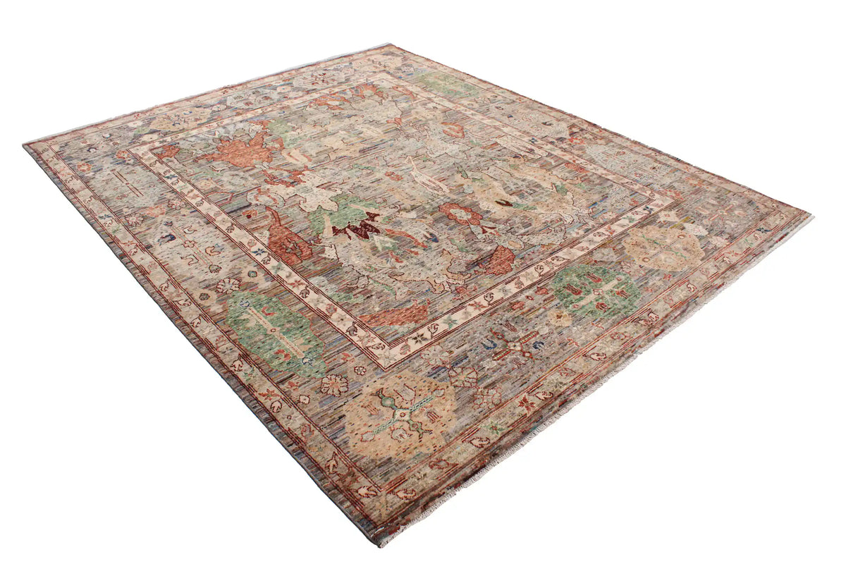 Dark Brown Afghan Rug with Red & Green Leaves, 303 × 250 cm, view 3.