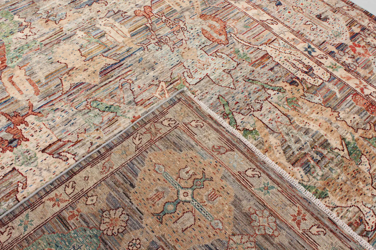 Dark Brown Afghan Rug with Red & Green Leaves, 303 × 250 cm, view 5.