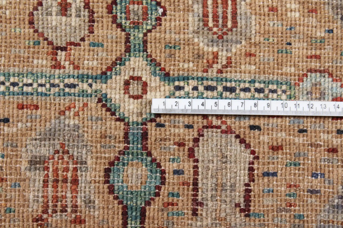 Dark Brown Afghan Rug with Red & Green Leaves, 303 × 250 cm, view 6.