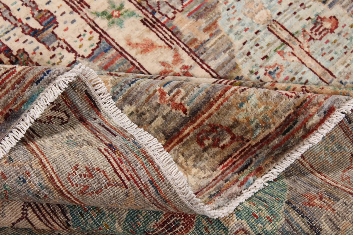 Dark Brown Afghan Rug with Red & Green Leaves, 303 × 250 cm, view 8.