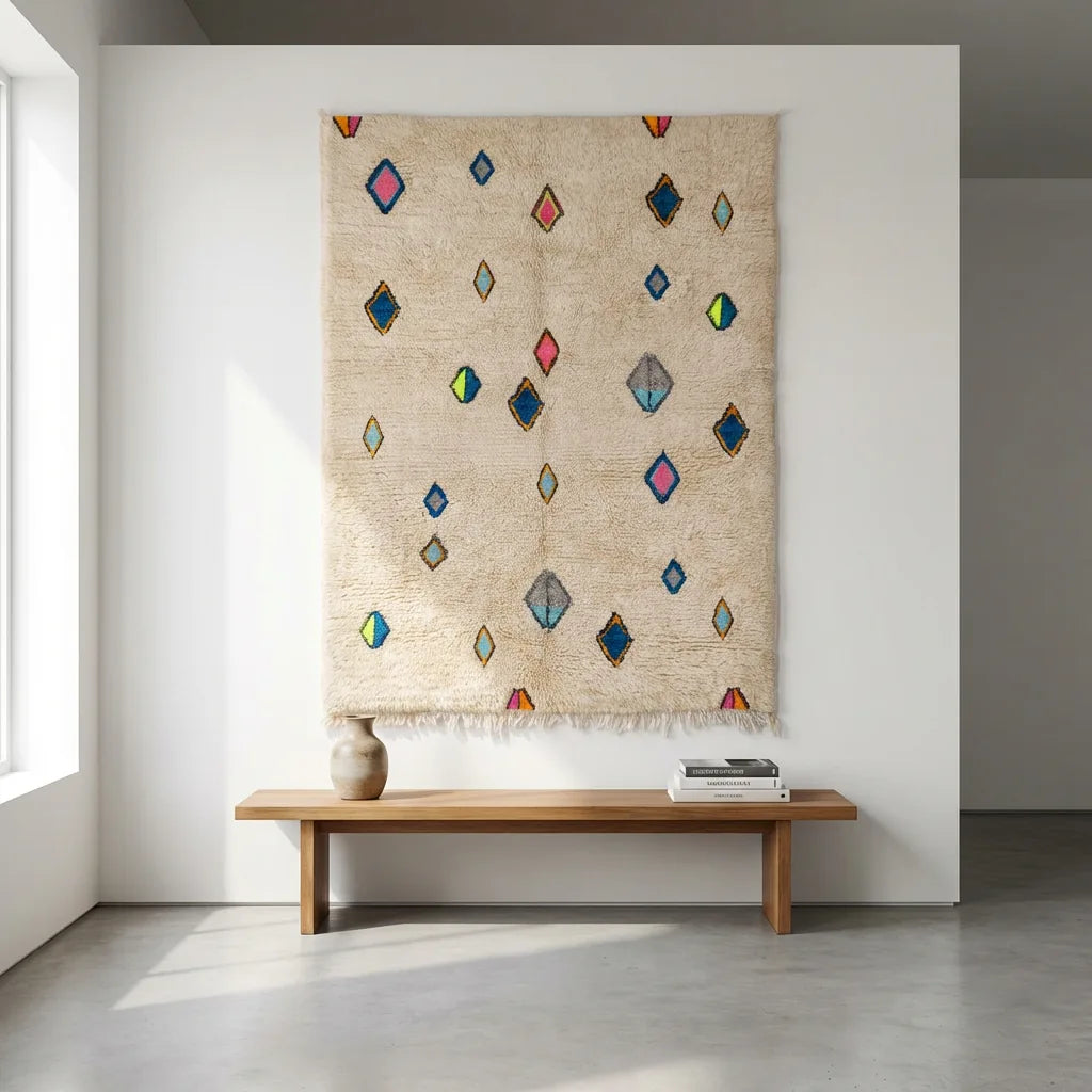Bunte Rauten – Creme mit verteilten kleinen Rauten in mehreren Farben, Ansicht 1