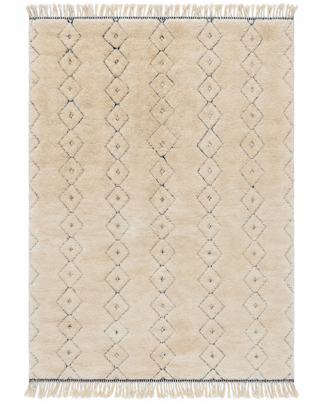 Beni Ourain Teppich Beige mit Rauten – 415 × 275 cm – gerade freigestellte Gesamtansicht