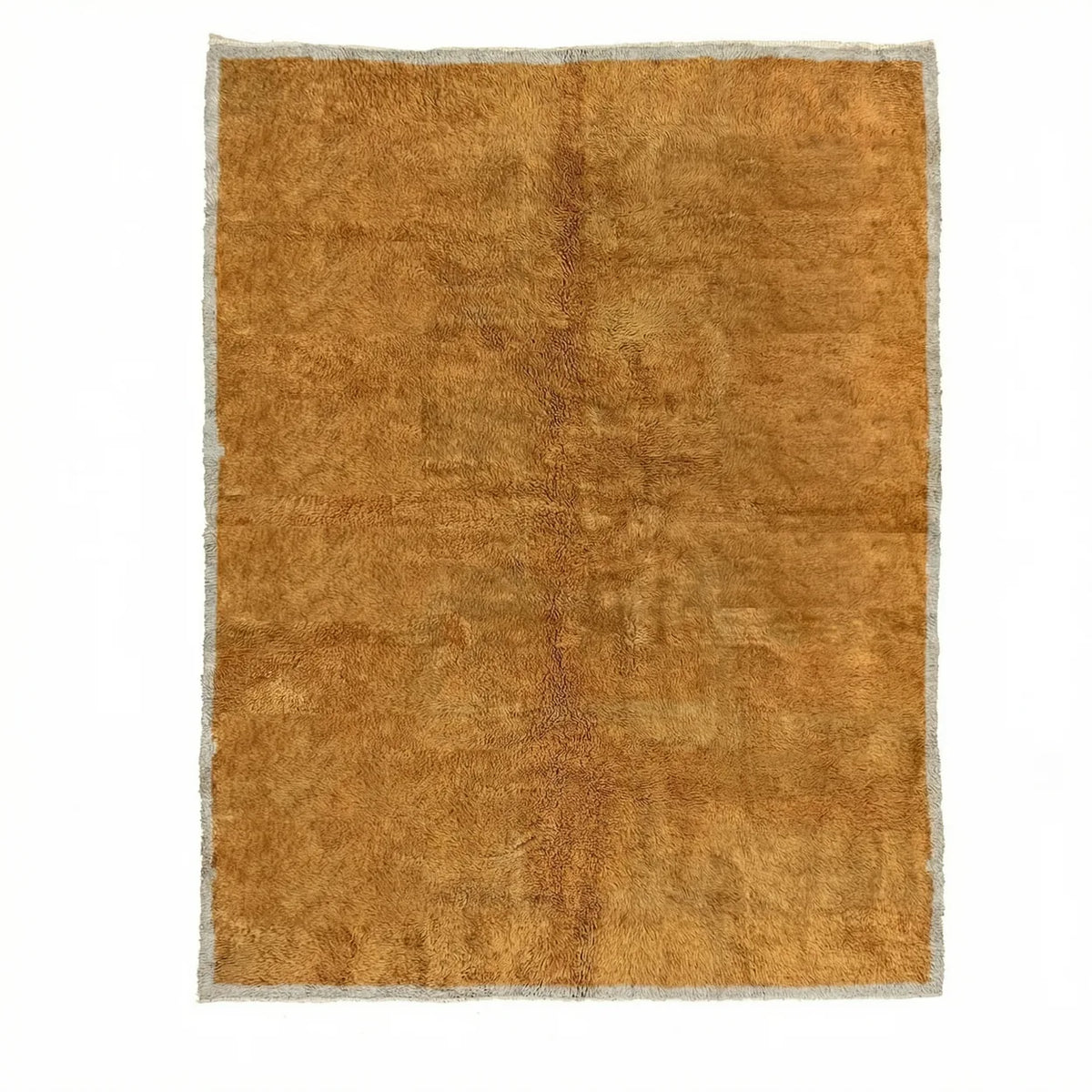 Front view of Beni Ourain wool rug, solid warm cognac brown