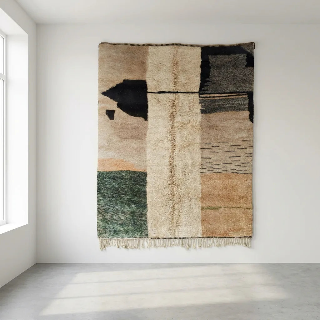 Erdkomposition – Beige mit schwarzen und olivgrünen Farbflächen, Ansicht 1