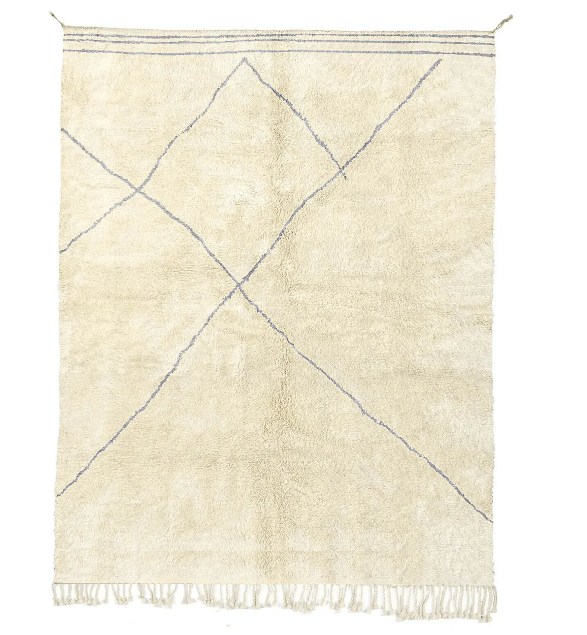 Front view of Beni Ourain wool rug, cream ground with a subtle gray diamond pattern