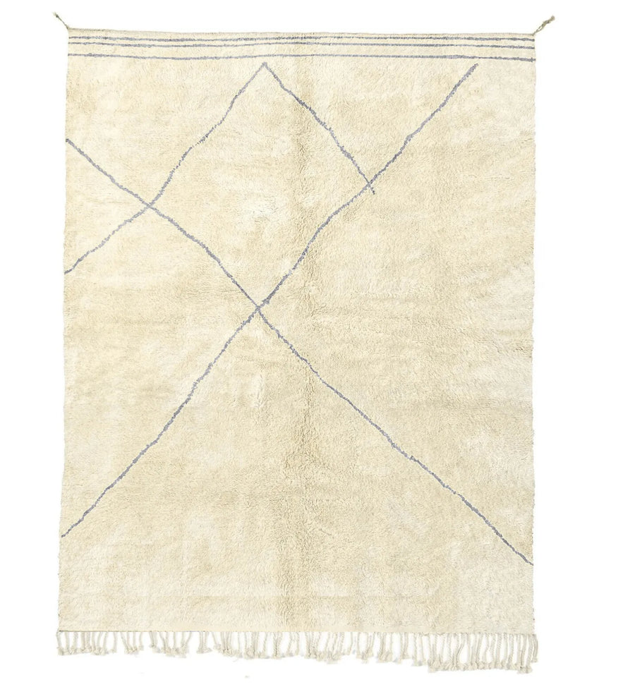 Front view of Beni Ourain wool rug, cream ground with a subtle gray diamond pattern