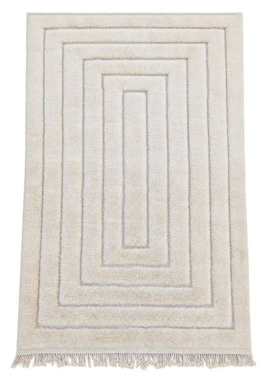 Beni Ourain Teppich Naturweiß mit Rechteckrelief – 305 × 214 cm – freigestellte Gesamtansicht