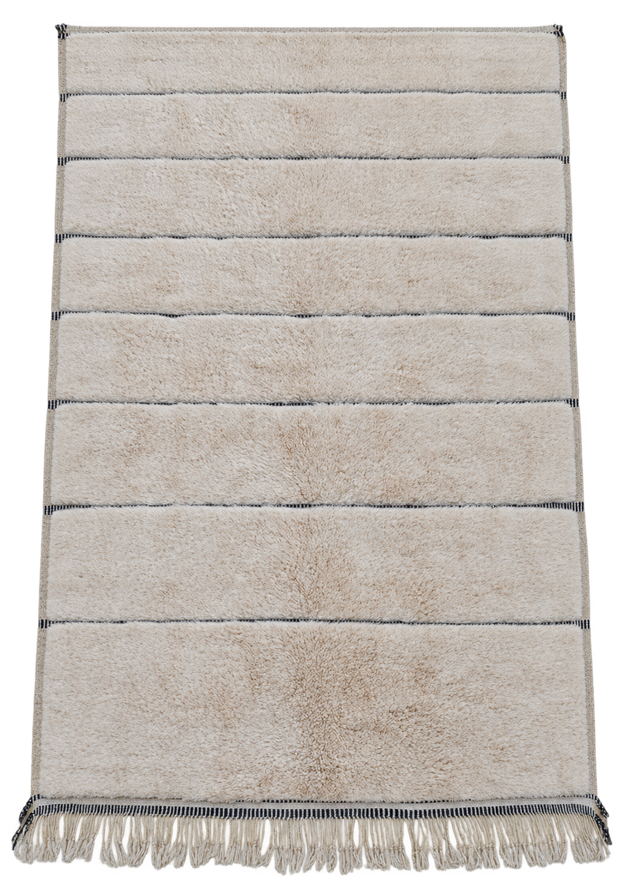 Natural White Beni Ourain Rug with Black Stripes, 435 × 304 cm.