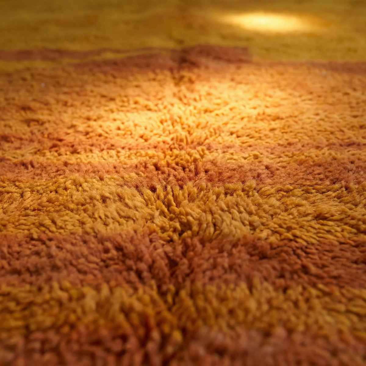 Beni Ourain wool rug, orange ground with reddish horizontal lines, product view 4