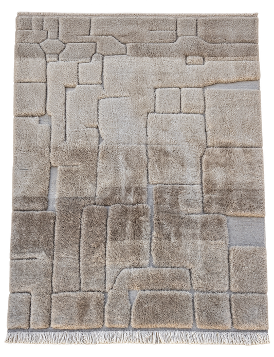 Beni Ourain Teppich Taupe mit Blockrelief – 370 × 283 cm – freigestellte Gesamtansicht