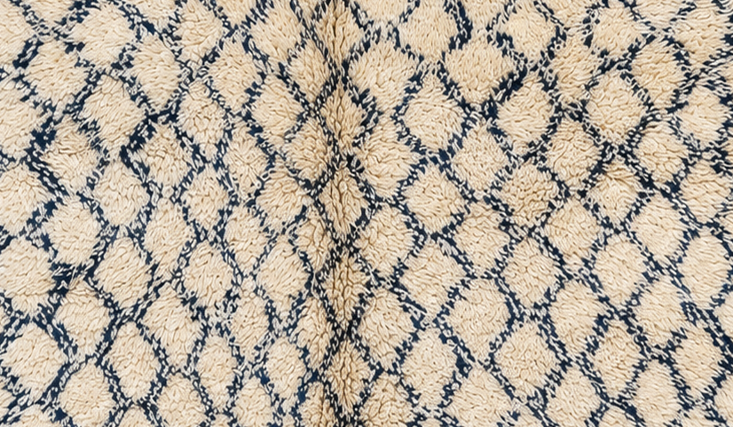 Beni Ourain Vintage Teppich Cremeweiß mit dunklem Rautennetz, 300 × 260 cm, MF-068 – Detailausschnitt des Musters