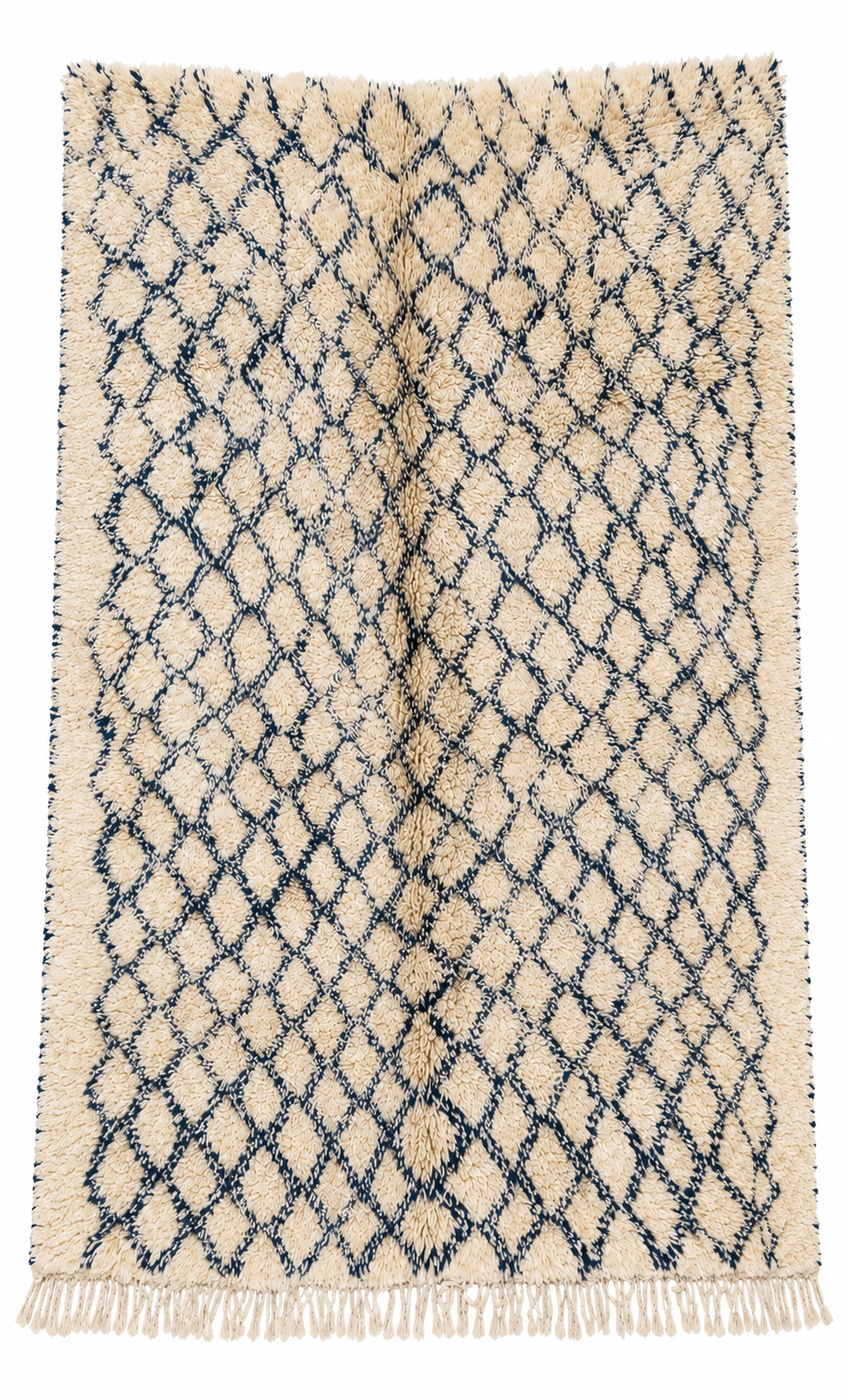 Cream Vintage Beni Ourain Rug with Dark Diamond Grid, 300 × 260 cm.