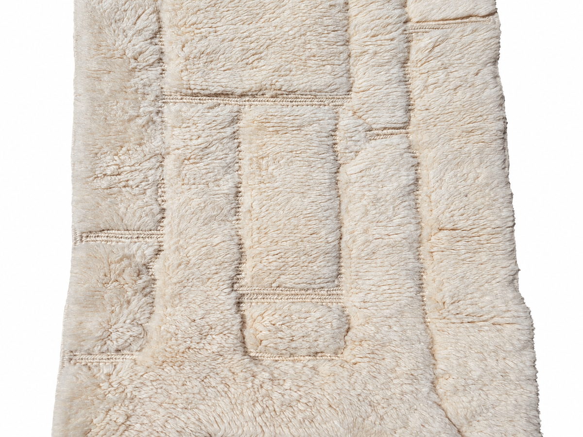 Berber Läufer Creme mit Blockrelief – 460 × 77 cm – Wollstruktur und Musterdetail