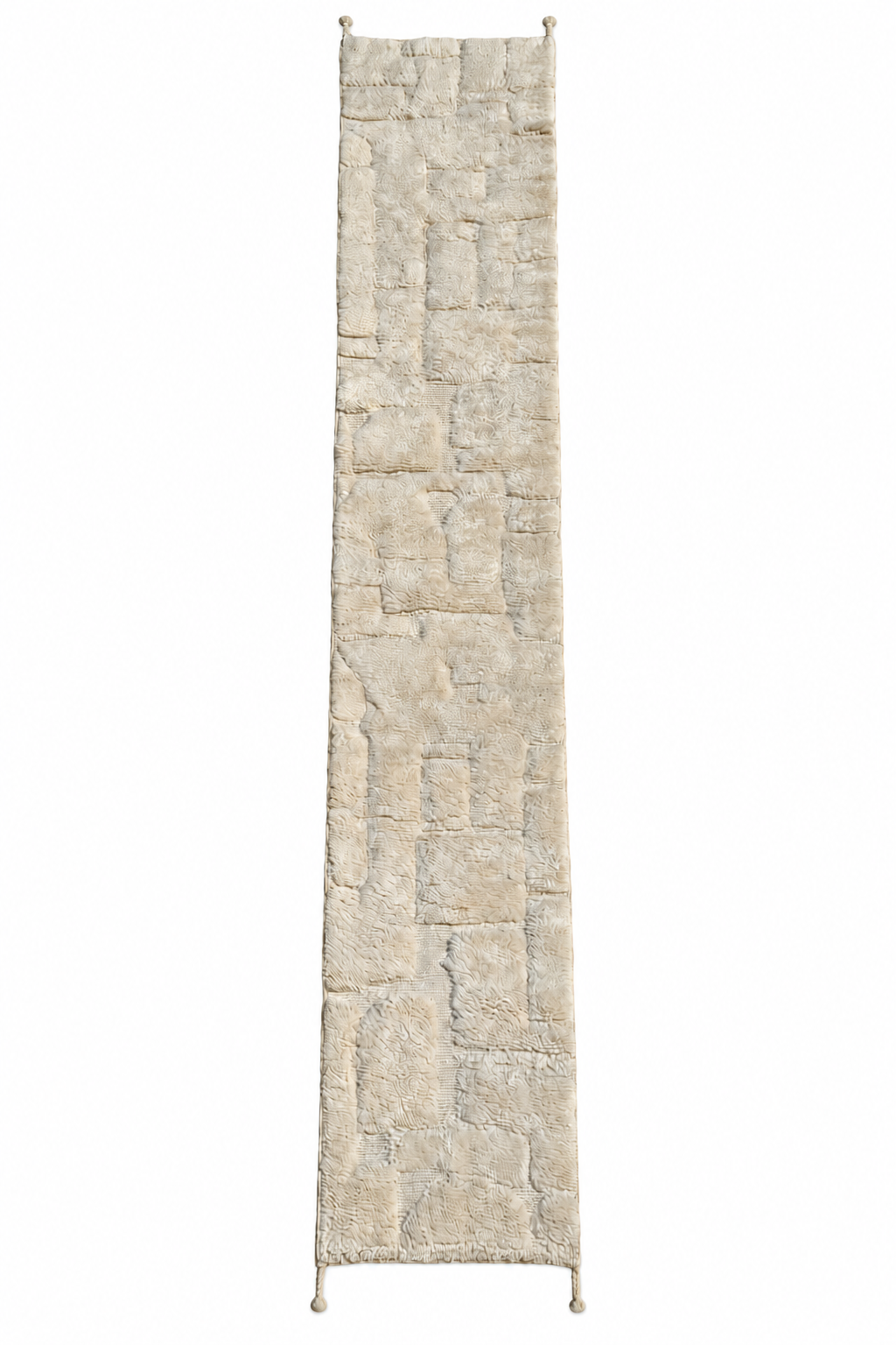Berber Läufer Creme mit Blockrelief, 460 × 77 cm – vollständige Gesamtansicht auf weißem Hintergrund