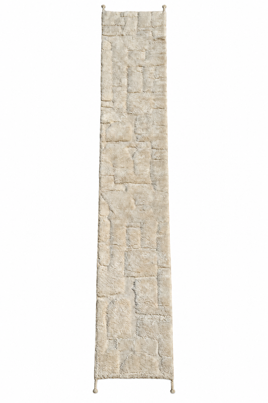 Berber Läufer Creme mit Blockrelief, 460 × 77 cm – vollständige Gesamtansicht auf weißem Hintergrund