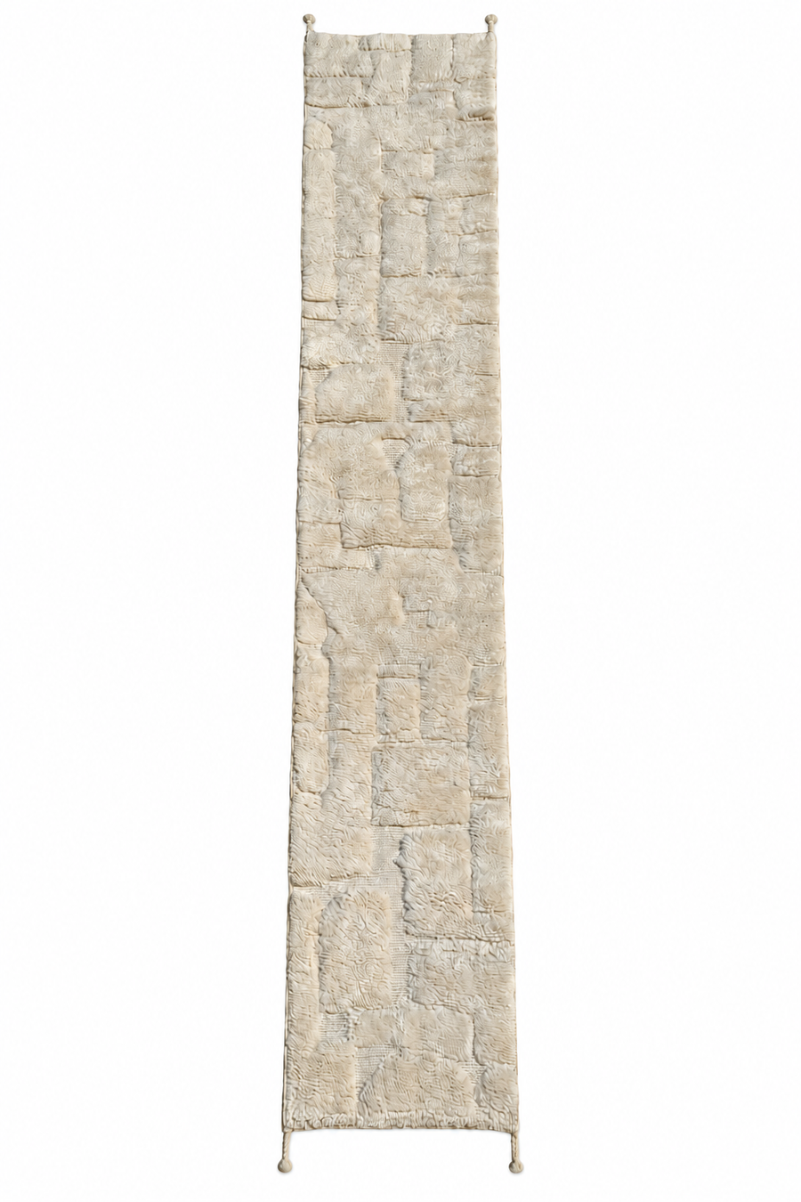 Cream Moroccan Wool Runner with Block Relief, 460 × 77 cm.