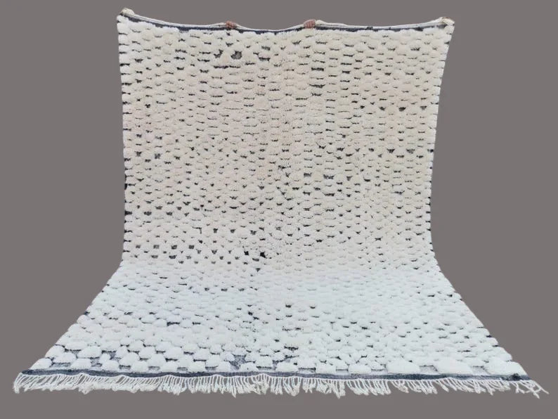 Moroccan wool rug, cream ground with many small black dots, product view 3