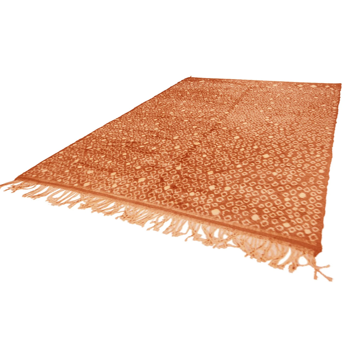 Detail of Moroccan wool rug, terracotta ground with a lighter mottled texture