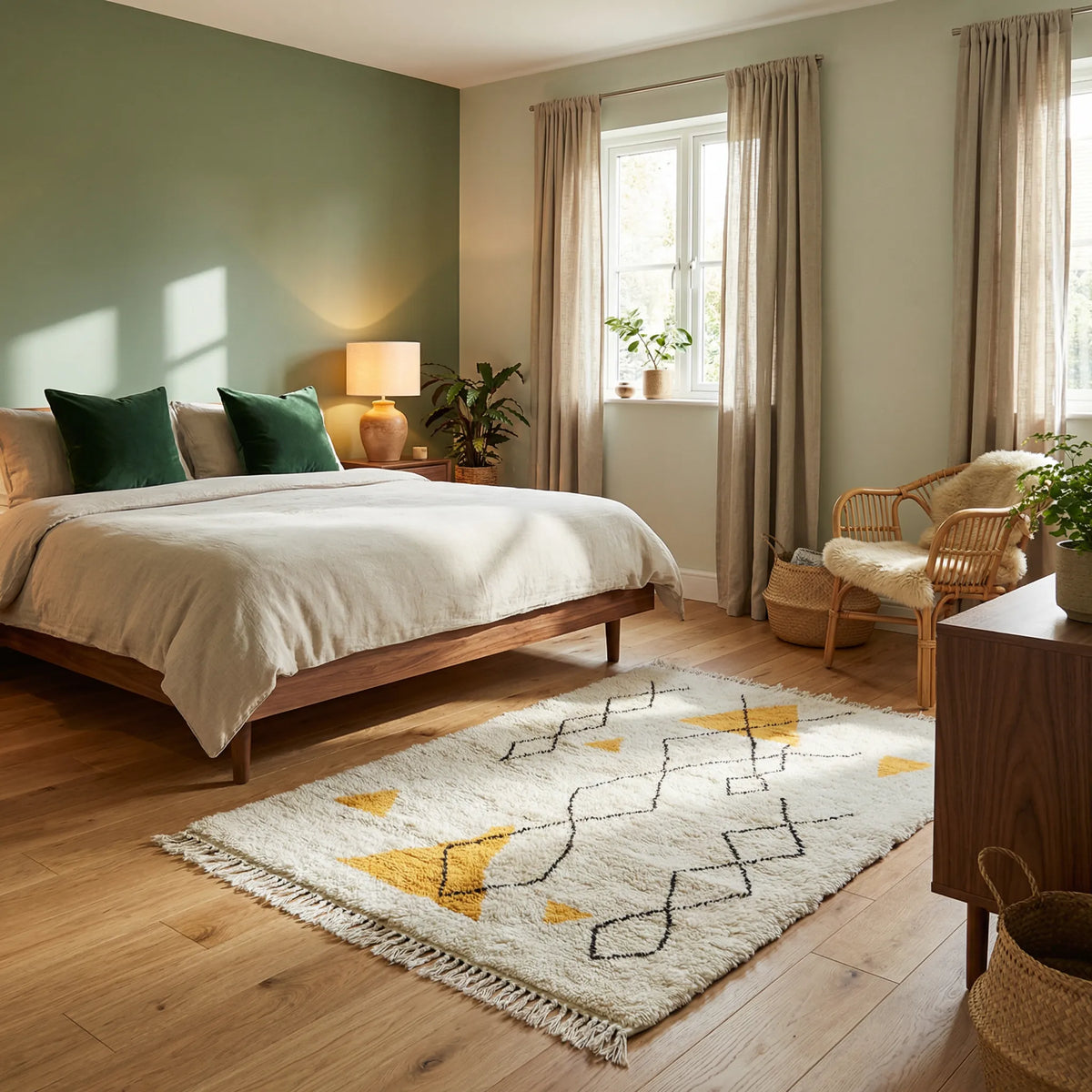Berber Teppich 170 x 240 für Schlafzimmer mit aus reiner Wolle mit Fransen 