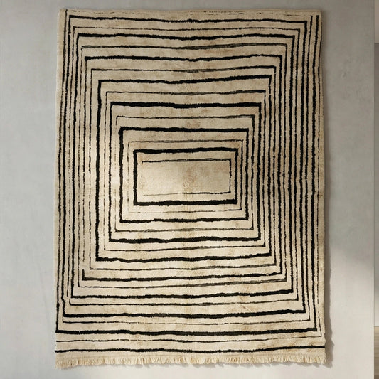 Flauschiger moderner Berber-Teppich in Beige, Schwarz Naturfarben aus Wolle