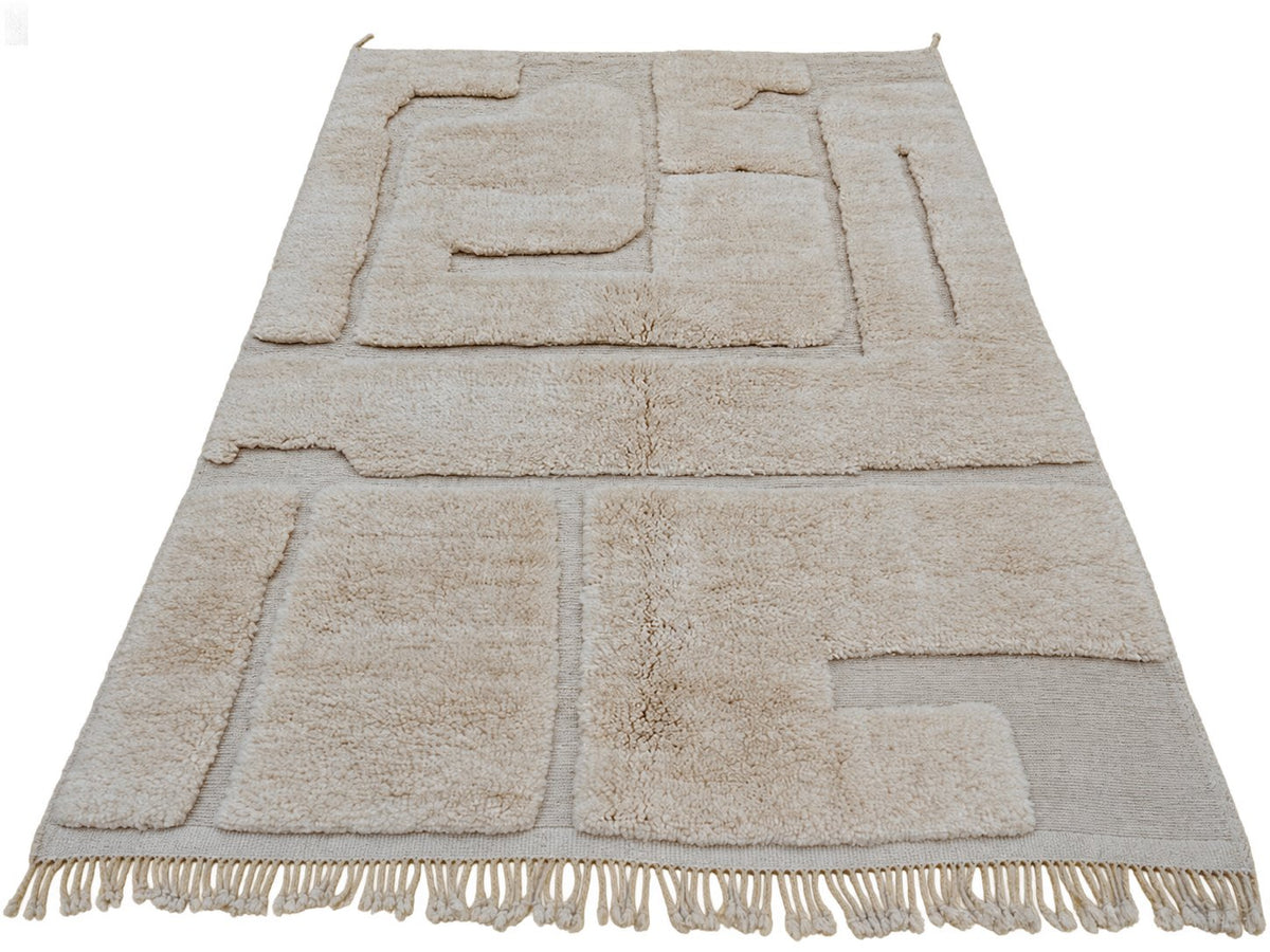 Berberteppich Creme mit abstraktem Relief – 317 × 220 cm – freigestellte Detailansicht 1