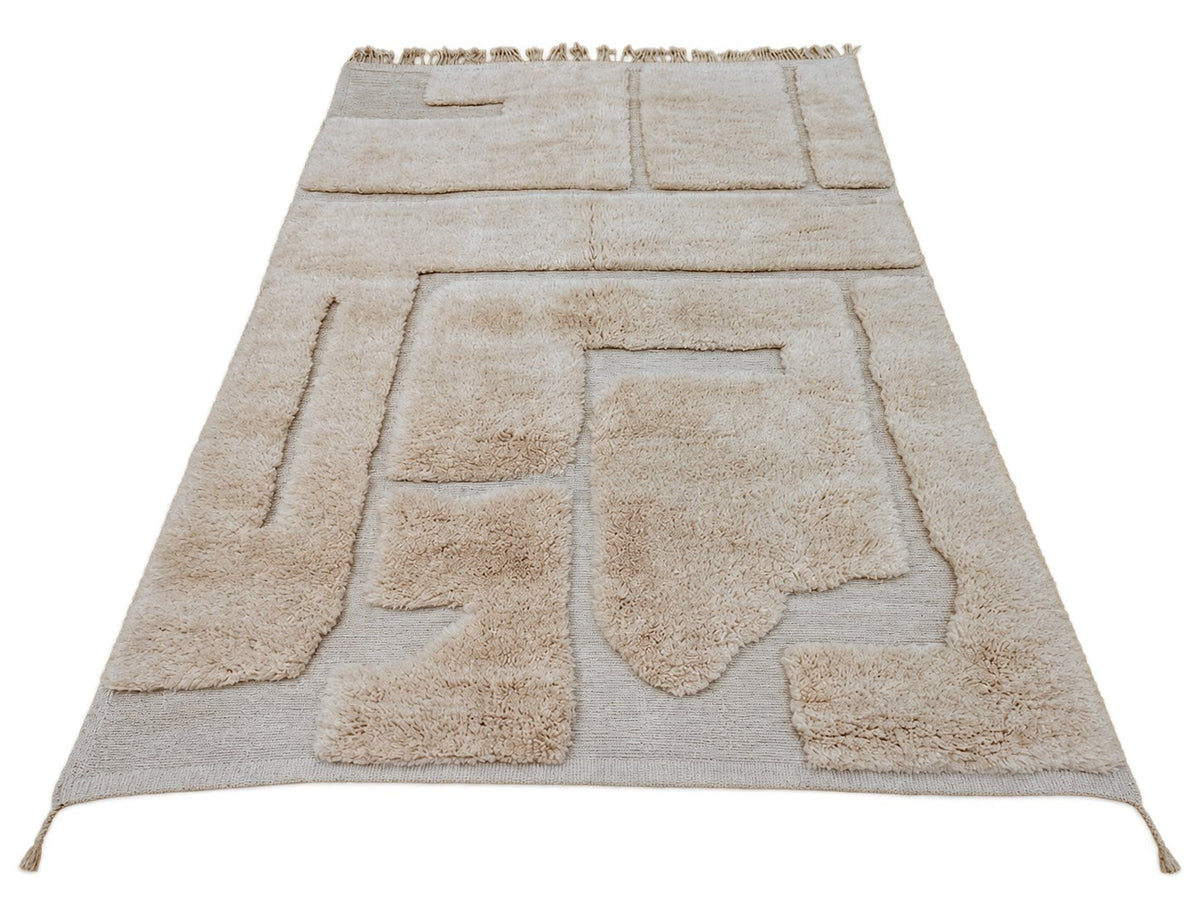 Berberteppich Creme mit abstraktem Relief – 317 × 220 cm – freigestellte Detailansicht 3