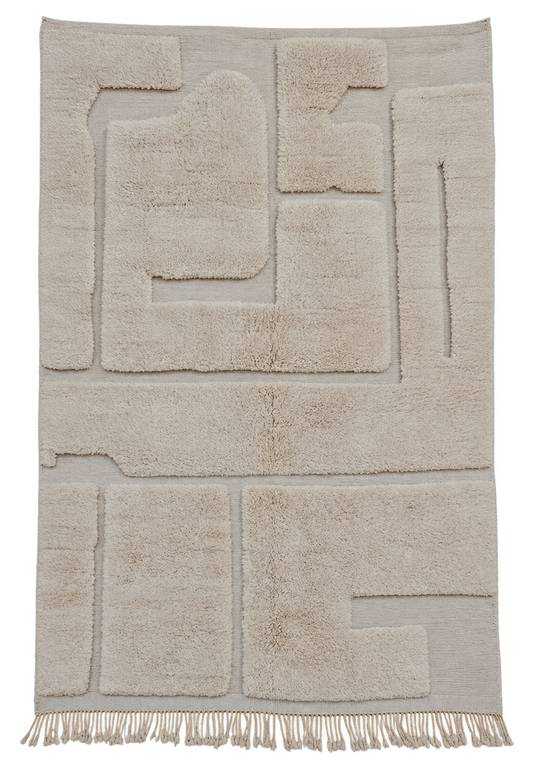Berberteppich Creme mit abstraktem Relief – 317 × 220 cm – freigestellte Gesamtansicht