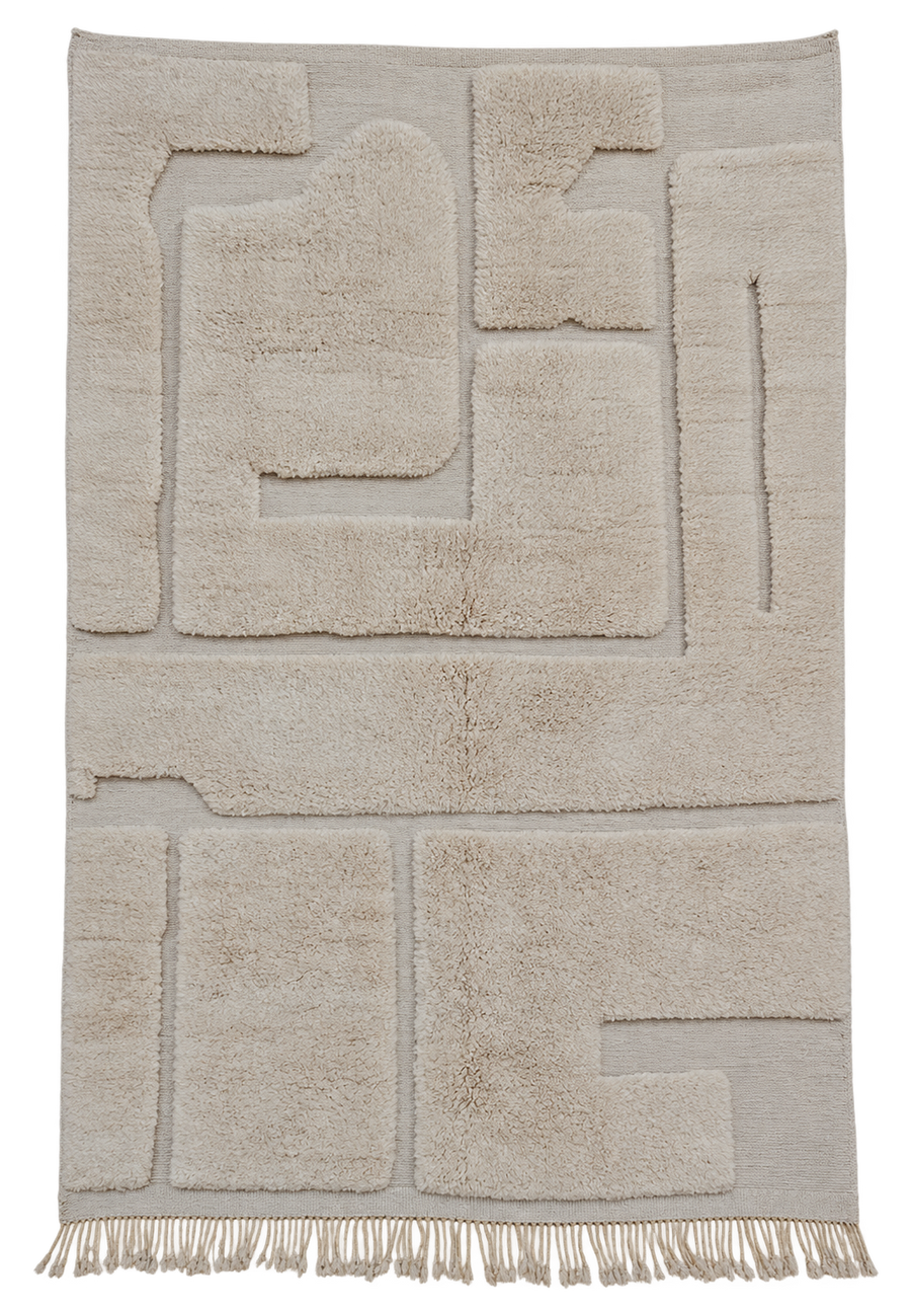 Cream Moroccan Wool Rug with Abstract Relief, 317 × 220 cm.