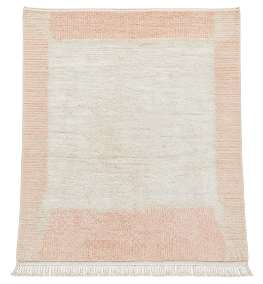 Berberteppich Creme-Pfirsich mit Rahmen – 428 × 397 cm – freigestellte Gesamtansicht