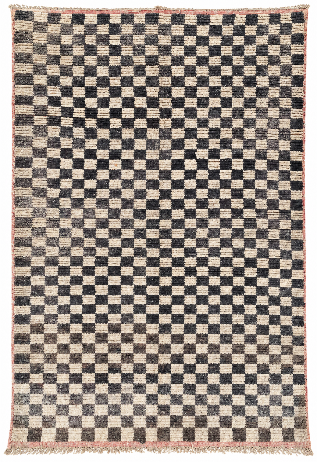 AI-assisted cutout of Black and Cream Vintage Moroccan Rug with Checkerboard Pattern, 280 × 193 cm.