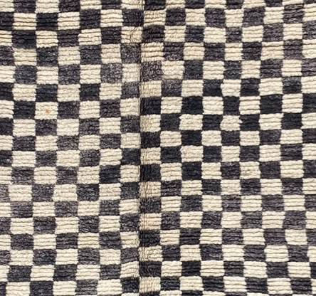 Pattern detail from the original photograph of Black and Cream Vintage Moroccan Rug with Checkerboard Pattern, 280 × 193 cm.