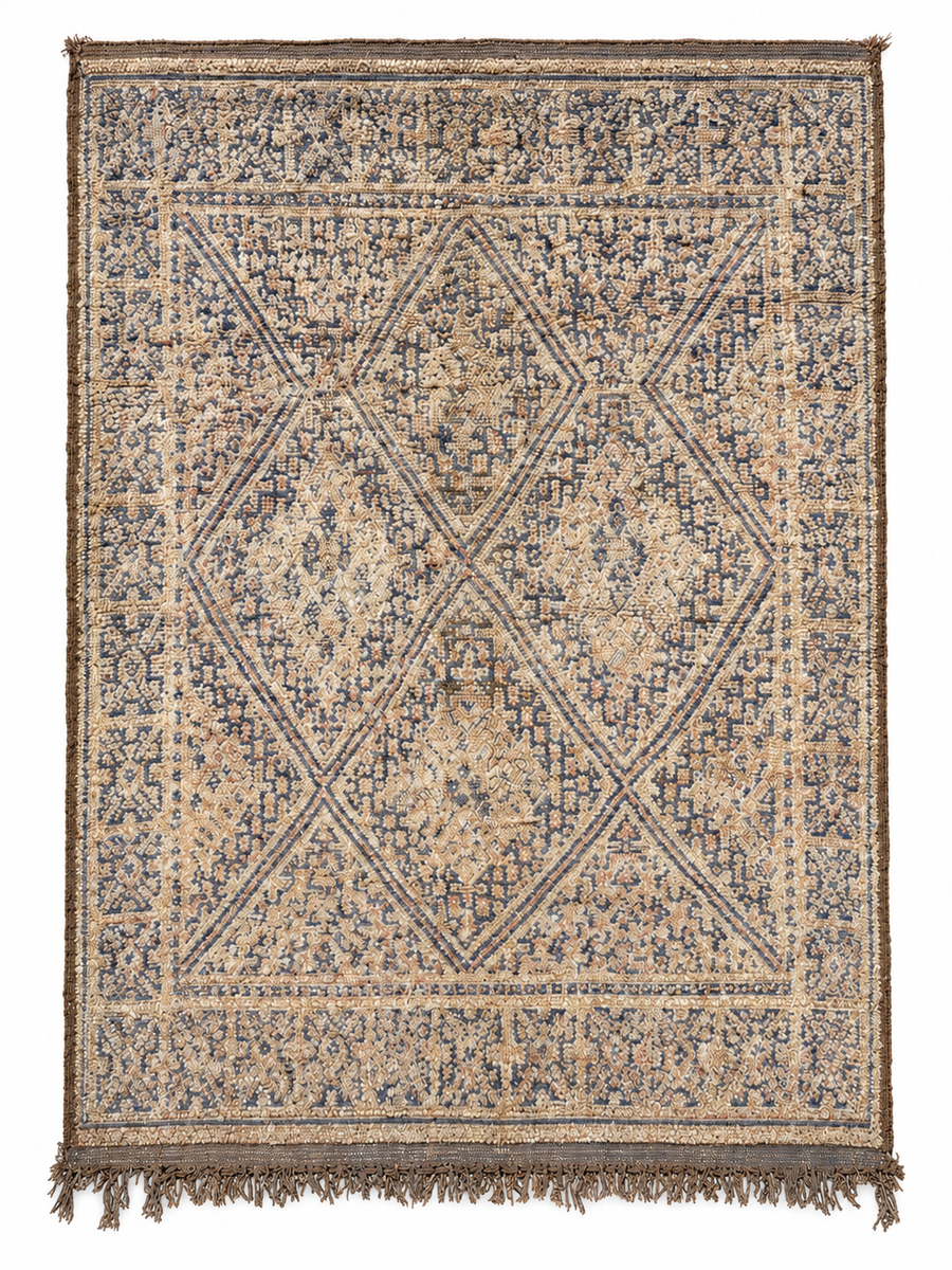Greige Vintage Moroccan Rug with Large Diamond Panel, 300 × 210 cm.