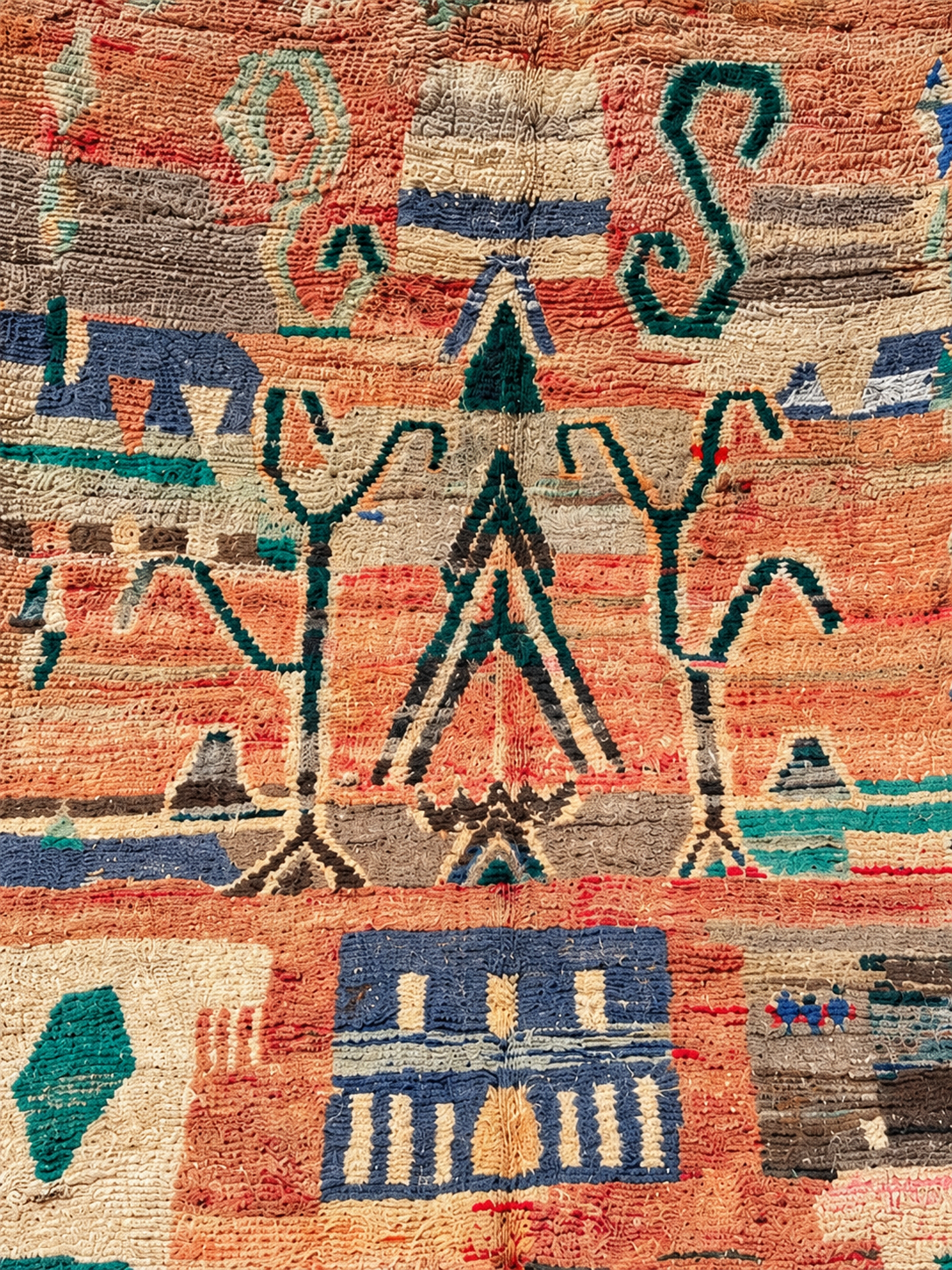 Musterausschnitt: Großer Vintage Berberteppich mit abstrakten Symbolen – 400 × 300 cm.