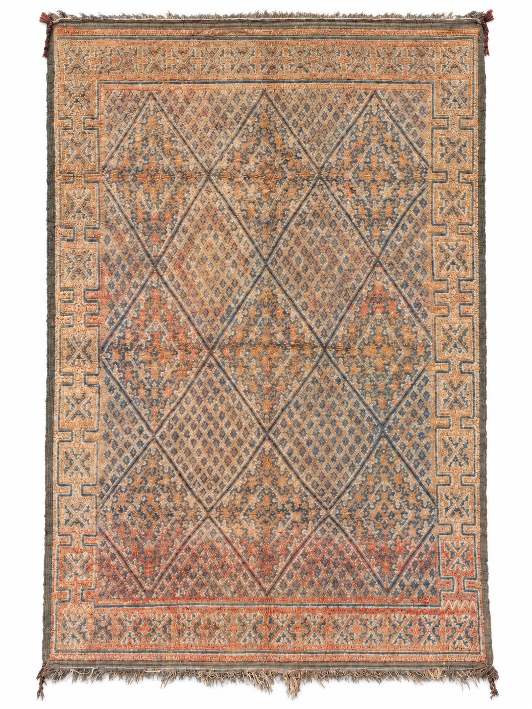 Light Vintage Moroccan Rug with Fine Diamond Grid, 300 × 190 cm.