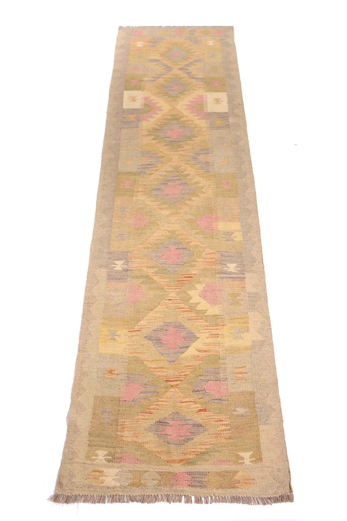 Kelim Läufer Beige-Rosa mit Rauten, 295 × 77 cm – Detailansicht 1