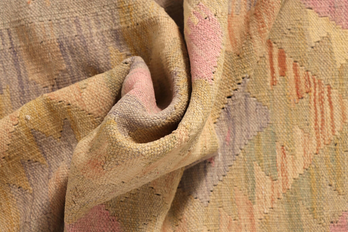 Kelim Läufer Beige-Rosa mit Rauten, 295 × 77 cm – Detailansicht 3