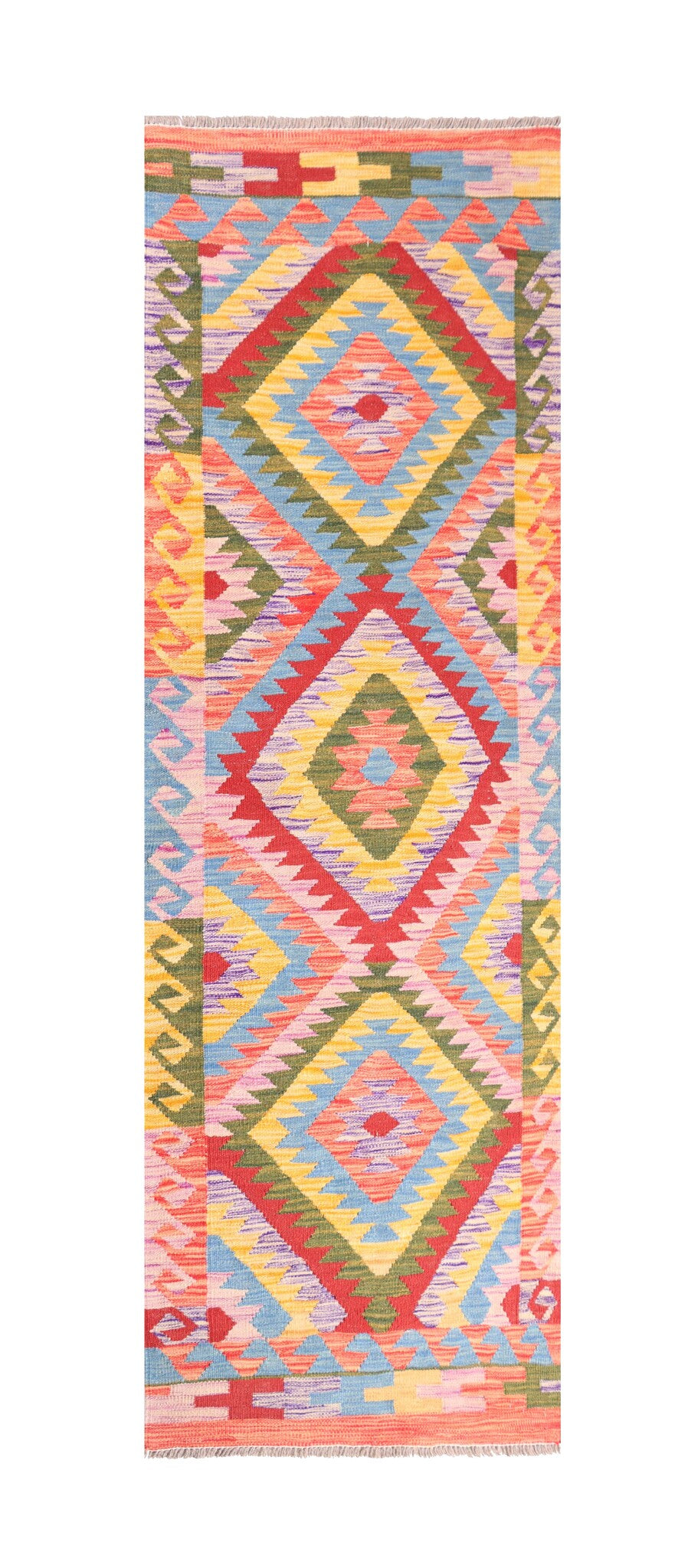 Colorful Triple Diamond Kilim Runner, 200 × 68 cm — full view
