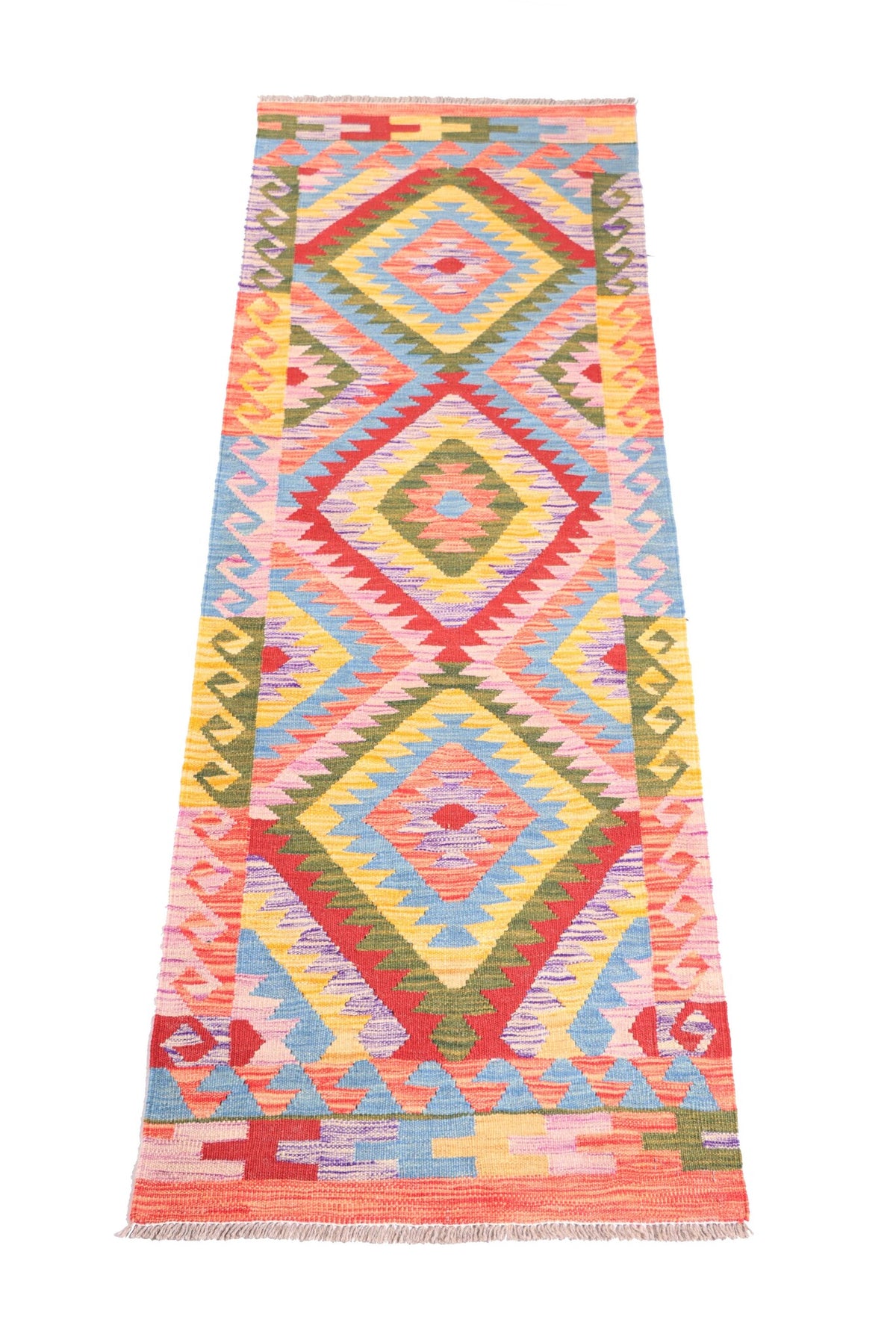 Colorful Triple Diamond Kilim Runner, 200 × 68 cm — detail 1