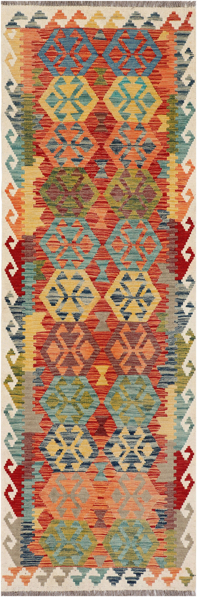 Bunter Kelim Läufer mit Medaillons, 244 × 80 cm – Gesamtansicht
