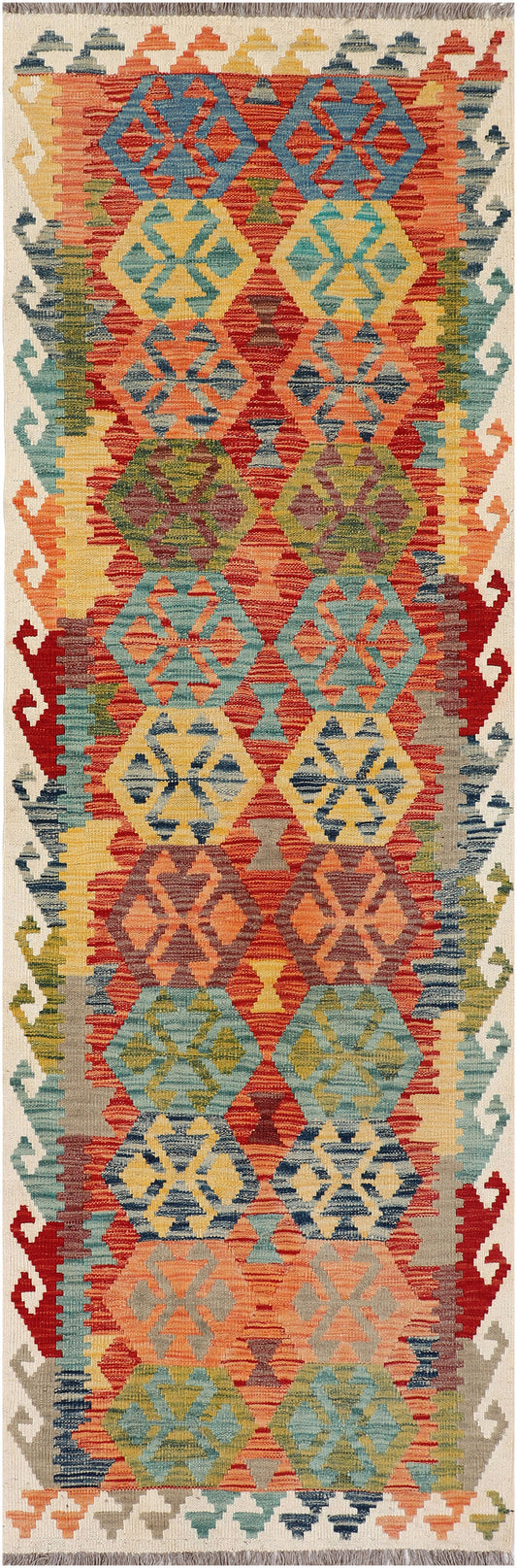 Bunter Kelim Läufer mit Medaillons, 244 × 80 cm – Gesamtansicht