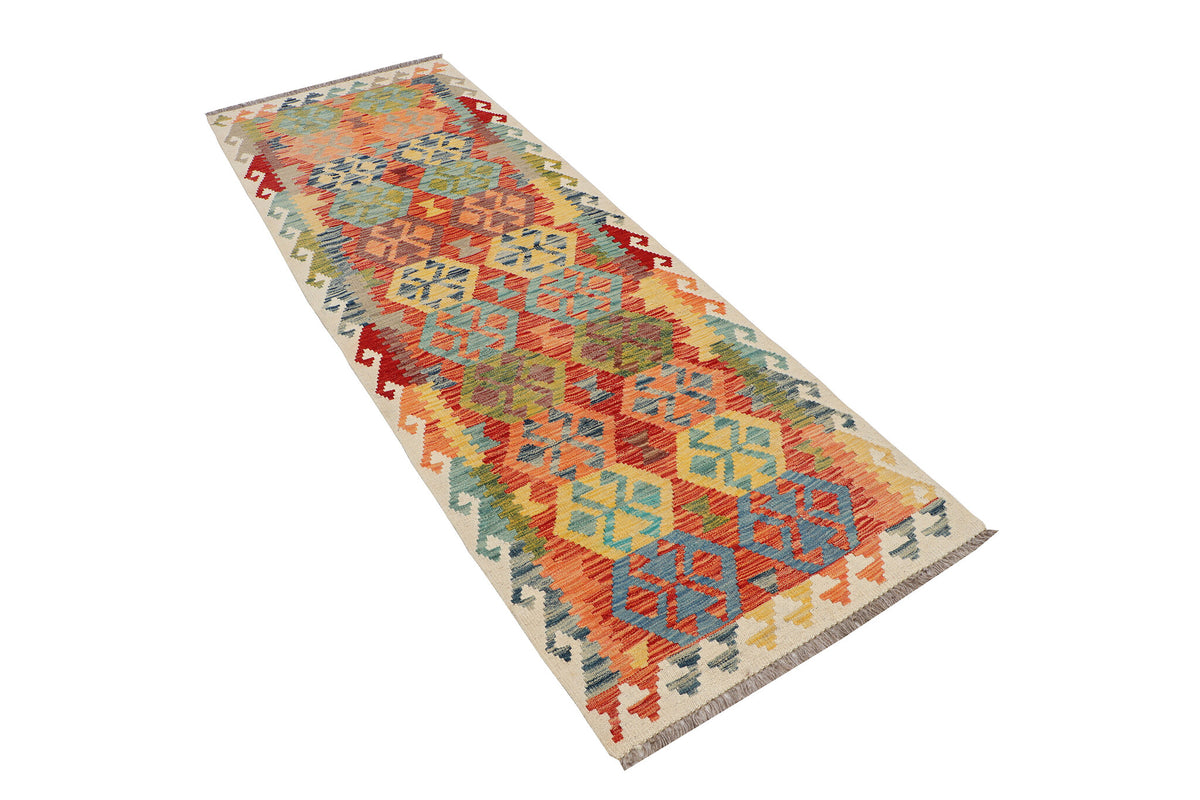Bunter Kelim Läufer mit Medaillons, 244 × 80 cm – Detailansicht 1