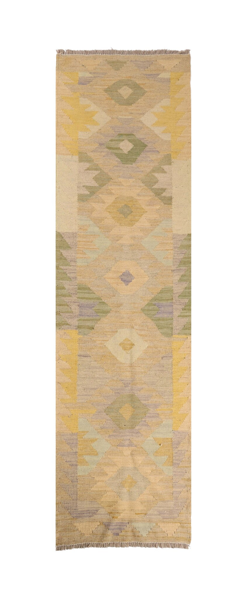 Light Yellow and Sage Kilim Runner, 197 × 57 cm — full view