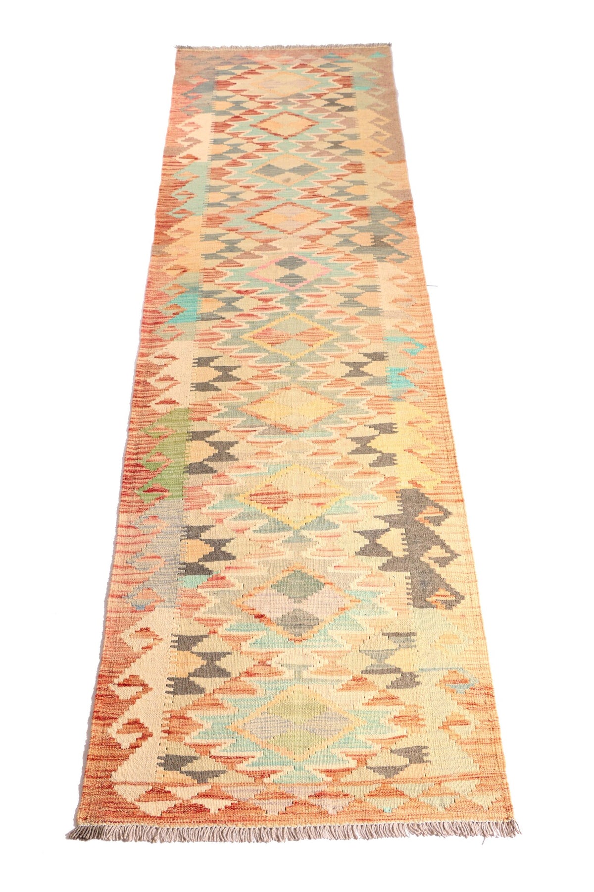 Light Pastel Diamond Kilim Runner, 294 × 76 cm — detail 1